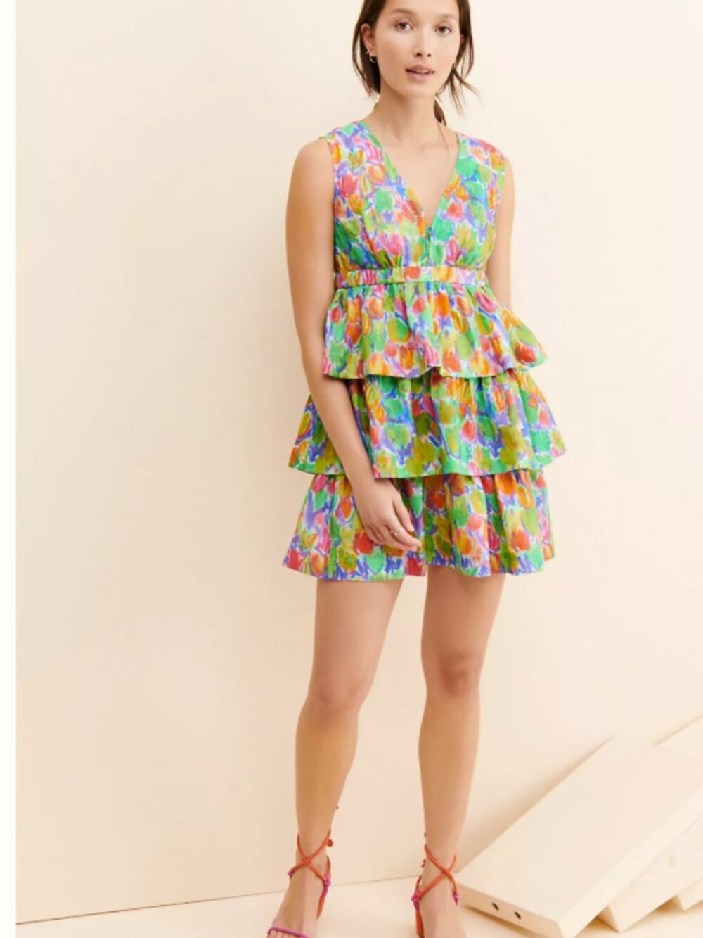 New Hope for Flowers by Tracy Reese Linen Floral Printed Tiered Mini Dress XS